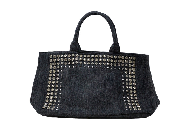 Dark Denim Tote With Crystals - Glamour Manor