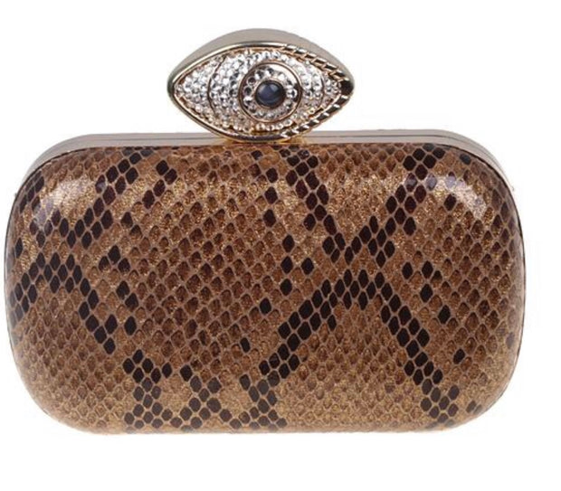 Tan Clutch With Evil Eye - Glamour Manor