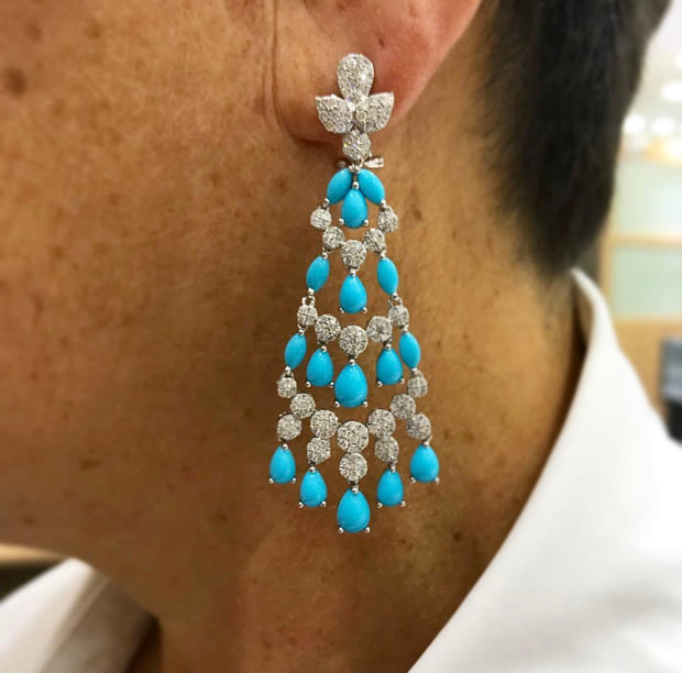 Diamond and Turquoise Dangling Earrings - Glamour Manor