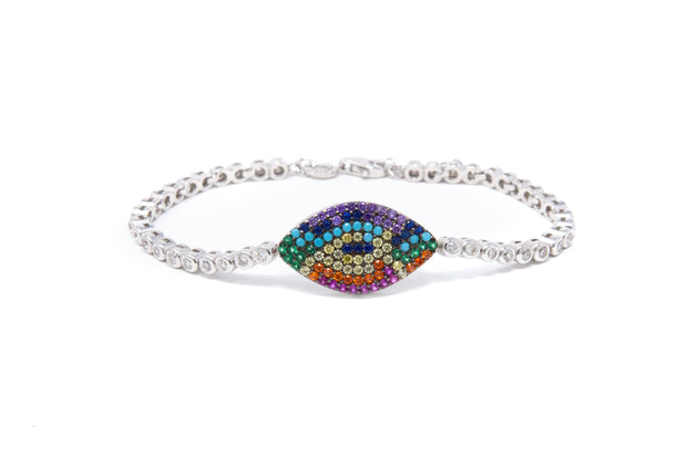 Sterling Silver Rainbow Evil Eye bracelet - Glamour Manor