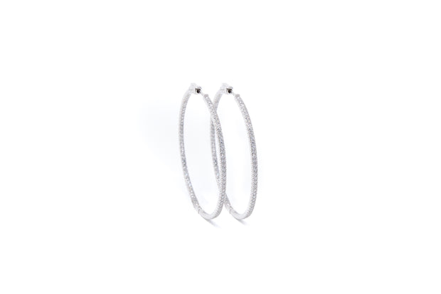 Sterling Silver and White CZ Stones Hoop Earrings - Glamour Manor