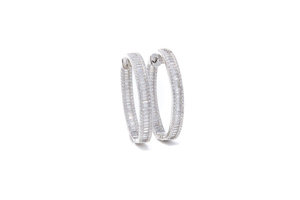 Baguette and Round Stone Hoops - Glamour Manor