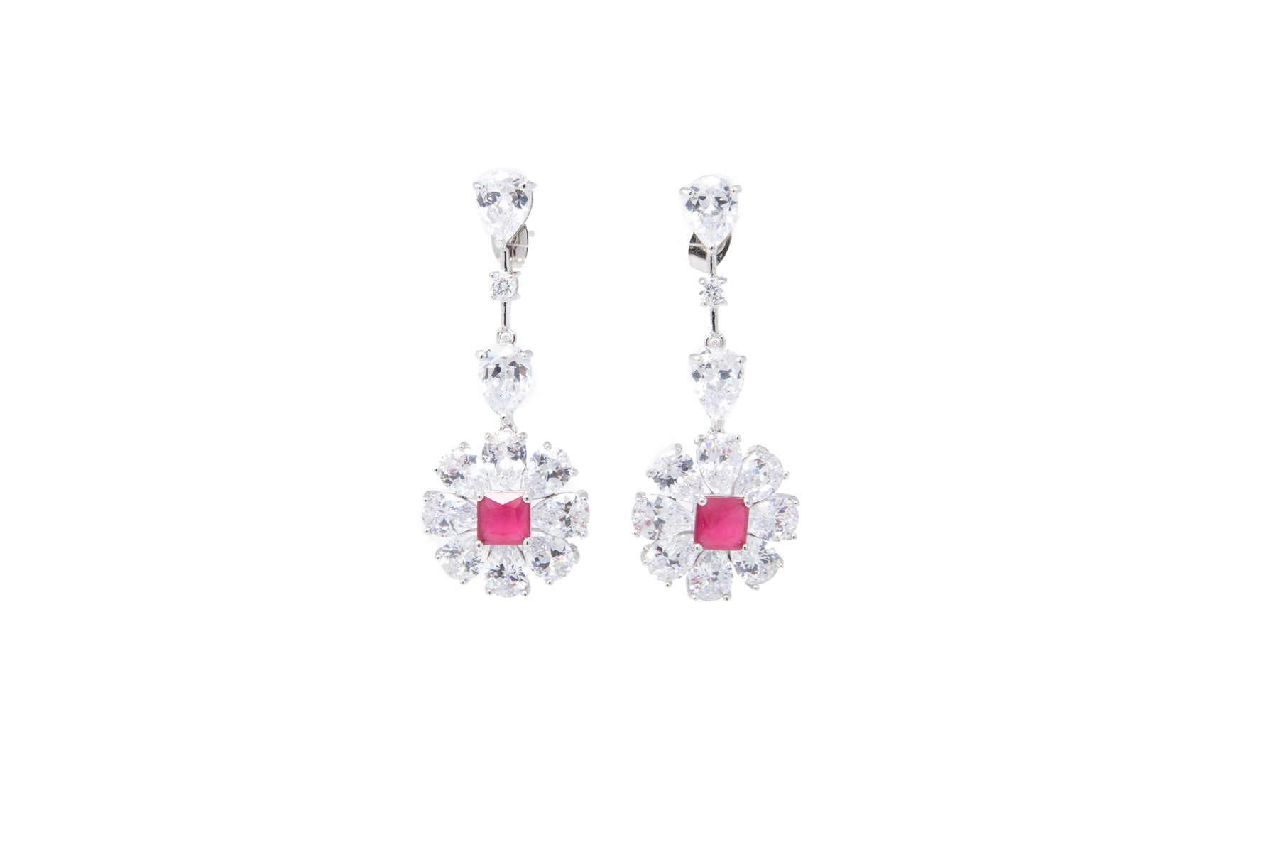 Faux Ruby and White CZ Stone Statement Earrings
