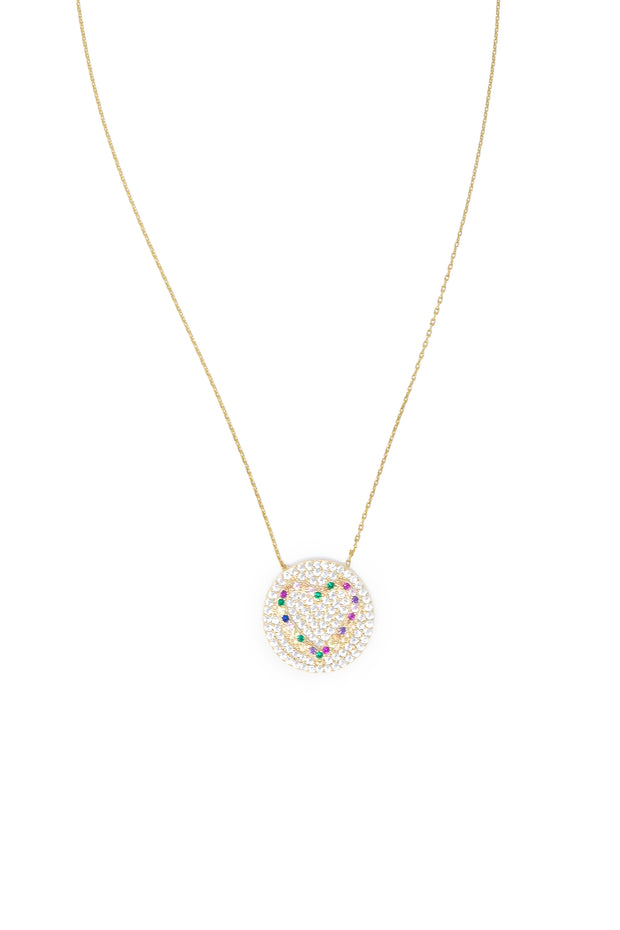 Gold Vermeil Round Disc Heart Necklace - Glamour Manor