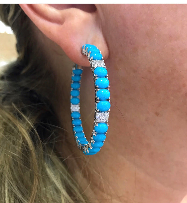Turquoise and Diamond Hoops - Glamour Manor